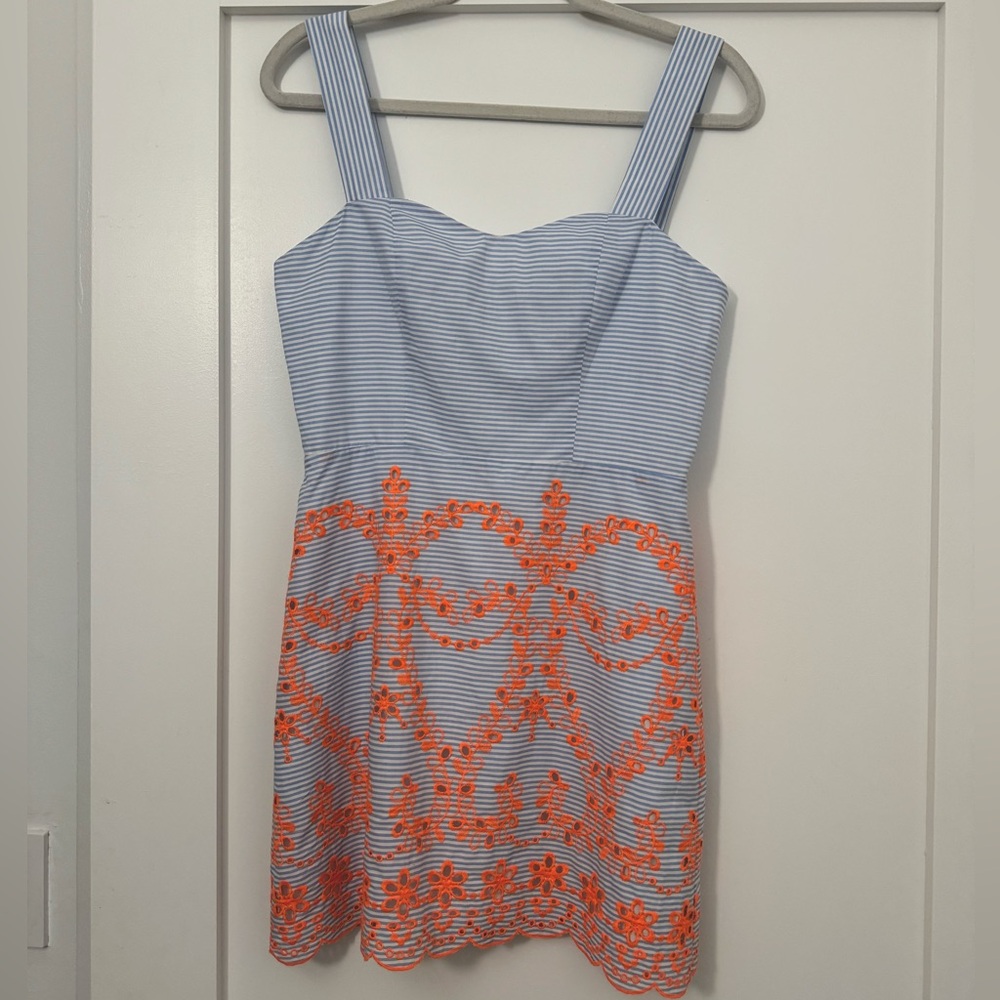 Tularosa Ari Embroidered Dress in Blue & Orange, size small